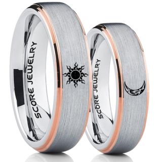 Sun and Moon Rings, Sun Ring, Moon Ring, 2 Piece Couple Tribal Sun and Moon Rings, Sun and Moon Wedding Bands, Tribal Sun and Moon Rings, Silver Tungsten Bands, Sun and Moon Wedding Bands