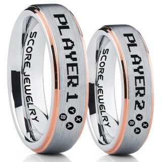 Gamer Rings, Couple Ring Set, Player 1 Player 2 Rings, Controller Rings, Silver Gamer Wedding Rings, Silver Tungsten Gamer Wedding Bands, Silver Tungsten Rings, Silver Wedding Bands, Gamer Jewelry