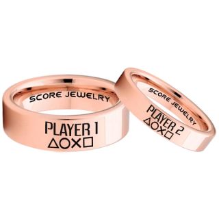 Player 1 Player 2 Rings, Gamer Rings, Rose Gold Tungsten Rings, 14K Rose Gold Wedding Bands, Couple Ring Set Gamer Rings, Rose Gold Tungsten Bands