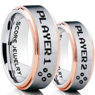 Gamer Rings, Couple Ring Set, Player 1 Player 2 Rings, Controller Rings, Silver Gamer Wedding Rings, Silver Tungsten Gamer Wedding Bands, Silver Tungsten Rings, Silver Wedding Bands, Gamer Jewelry