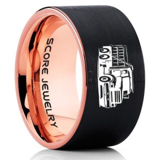 Dump Truck Ring, Truck Driver Ring, Trucker Ring, Black Tungsten Ring, Trucker Jewelry, Truck Driver Wedding Band, Black Tungsten Band, Black Wedding Ring