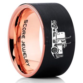 Truck Driver Ring, Trucker Ring, Black Tungsten Ring, Trucker Jewelry, Truck Driver Wedding Band, Black Tungsten Band, Black Wedding Ring