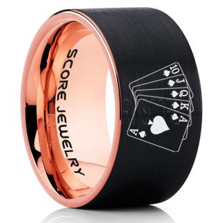 Royal Flush Ring, Ace of Spades Royal Flush Card Suit Ring, Texas Holdem Poker Ring, Poker Ring, Ace of Spades Ring, Poker Jewelry, Casino Ring, Joker Ring, Poker Wedding Ring, Black Tungsten Ring
