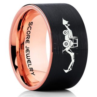 Backhoe Ring, Excavator Ring, Tractor Ring, Construction Machinery Ring, Backhoe Jewelry, Excavation Machinery Ring, Bulldozer Ring, Black Tungsten Wedding Ring, Black Tungsten Ring