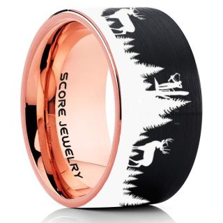 Deer Hunting Ring, Elk Hunting Ring, Deer Hunting Tungsten Ring, Crossbow Deer Hunting Ring, Crossbow Deer Ring, Elk in Forest Scene Ring, Deer Jewelry, Black Tungsten Wedding Band