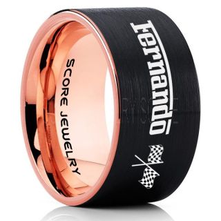 Auto Racing Ring, 12mm Ferrari Ring, Personalize with Custom Name, Racing Ring, Racing Wedding Band, Auto Racing Wedding Ring, Black Tungsten Band, Black Wedding Ring