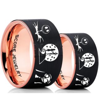 Jack and Sally Rings, Jack and Sally Wedding Bands, Black Tungsten Rings, Black Tungsten Wedding Bands, Jack and Sally Wedding Rings