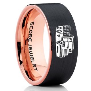 Dump Truck Ring, Truck Driver Ring, Trucker Ring, Black Tungsten Ring, Trucker Jewelry, Truck Driver Wedding Band, Black Tungsten Band, Black Wedding Ring