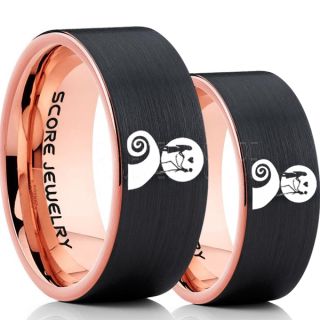 Jack and Sally Rings, Jack and Sally Wedding Bands, Black Tungsten Rings, Black Tungsten Wedding Bands, Jack and Sally Wedding Rings