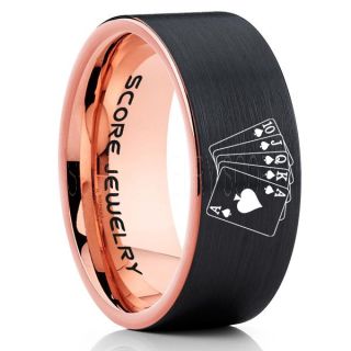 Royal Flush Ring, Ace of Spades Royal Flush Card Suit Ring, Texas Holdem Poker Ring, Poker Ring, Ace of Spades Ring, Poker Jewelry, Casino Ring, Joker Ring, Poker Wedding Ring, Black Tungsten Ring