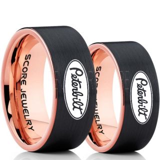 Peterbilt Rings, Peterbilt Jewelry, 2 Piece Couple Set Black Tungsten Rings, Trucker Rings, Truck Driver Rings, Driver Rings, Black Tungsten Wedding Bands