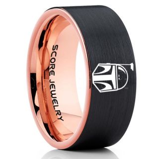 Boba Fett Ring, Boba Fett Helmet Ring, Boba Fett Mandalorian Ring, Star Wars Ring, Star Wars Wedding Band, Black Mandalorian Wedding Ring, Black Tungsten Band, Mandalorian Wedding Band, Star Wars Wedding Ring, Star Wars Mandalorian Jewelry