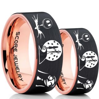 Jack and Sally Rings, Jack and Sally Wedding Bands, Black Tungsten Rings, Black Tungsten Wedding Bands, Jack and Sally Wedding Rings