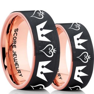 Kingdom Hearts Rings, 2 Piece Couple Kingdom Hearts Rings, Kingdom Hearts Jewelry, Kingdom Hearts Wedding Rings, Kingdom Hearts Wedding Bands, Kingdom Hearts Black Rings, Black Tungsten Wedding Bands