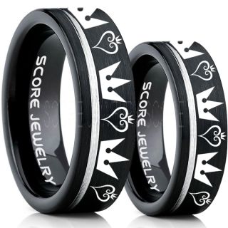 Kingdom Hearts Rings, 2 Piece Couple Kingdom Hearts Rings, Kingdom Hearts Jewelry, Kingdom Hearts Wedding Rings, Kingdom Hearts Wedding Bands, Kingdom Hearts Black Rings, Black Tungsten Wedding Bands
