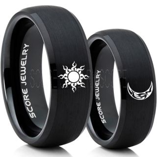 Sun and Moon Rings, Sun Ring, Moon Ring, 2 Piece Couple Tribal Sun and Moon Rings, Sun and Moon Wedding Bands, Tribal Sun and Moon Rings, Black Tungsten Bands, Sun and Moon Wedding Bands