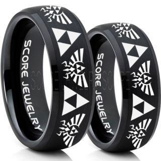 Zelda Ring, Gamer Ring, 2 Piece Couple Set Legend of Zelda Rings, Zelda Wedding Rings, Zelda Wedding Bands, Black Tungsten Rings, Black Wedding Bands