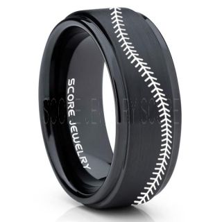 Baseball Ring, Baseball Stitch Pattern Ring, Black Tungsten Ring, Black Ring, Black Wedding Band, Black Wedding Ring, Baseball Stitch Ring, Black Wedding Band