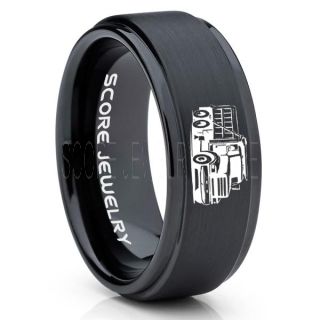 Dump Truck Ring, Truck Driver Ring, Trucker Ring, Black Tungsten Ring, Trucker Jewelry, Truck Driver Wedding Band, Black Tungsten Band, Black Wedding Ring