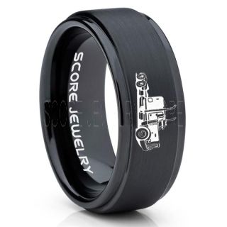 Truck Driver Ring, Trucker Ring, Black Tungsten Ring, Trucker Jewelry, Truck Driver Wedding Band, Black Tungsten Band, Black Wedding Ring