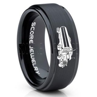 Tank Truck Ring, Tanker Ring, Fuel Truck, Truck Driver Ring, Trucker Ring, Black Tungsten Ring, Trucker Jewelry, Truck Driver Wedding Band, Black Tungsten Band, Black Wedding Ring