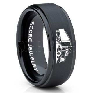 Truck Driver Ring, Trucker Ring, Black Tungsten Ring, Trucker Jewelry, Truck Driver Wedding Band, Black Tungsten Band, Black Wedding Ring