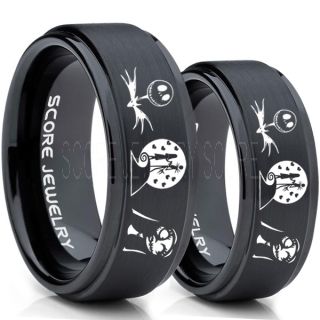Jack and Sally Rings, Jack and Sally Wedding Bands, Black Tungsten Rings, Black Tungsten Wedding Bands, Jack and Sally Wedding Rings