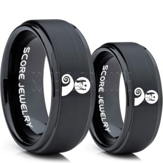 Jack and Sally Rings, Jack and Sally Wedding Bands, Black Tungsten Rings, Black Tungsten Wedding Bands, Jack and Sally Wedding Rings