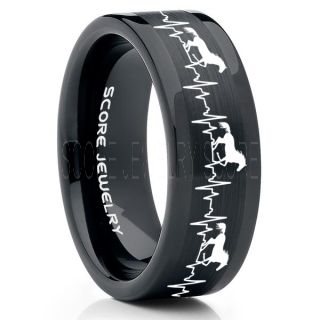 Mustang Ring, Horse Ring, Mustang Heartbeat Ring, Equestrian Ring, Horse Lovers Ring, Western Ring, Cowboys Ring, Black Tungsten Ring, Black Wedding Band, Horse Wedding Ring