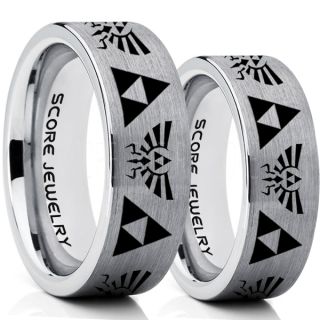 Zelda Ring, Gamer Ring, 2 Piece Couple Set Legend of Zelda Rings, Zelda Wedding Rings, Zelda Wedding Bands, Silver Tungsten Rings, Silver Wedding Bands