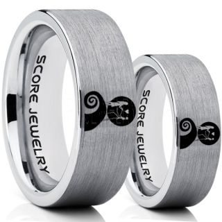 Jack and Sally Rings, Jack and Sally Wedding Bands, Silver Tungsten Rings, Silver Tungsten Wedding Bands, Jack and Sally Wedding Rings