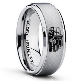 Dump Truck Ring, Truck Driver Ring, Trucker Ring, Silver Tungsten Ring, Trucker Jewelry, Truck Driver Wedding Band, Silver Tungsten Band, Silver Wedding Ring