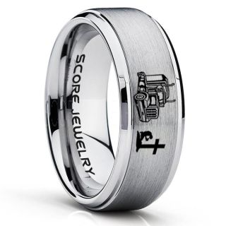 Truck Driver Ring, Trucker Ring, Praying Cowboy Ring, Silver Tungsten Ring, Trucker Jewelry, Truck Driver Wedding Band, Silver Tungsten Band, Silver Wedding Ring