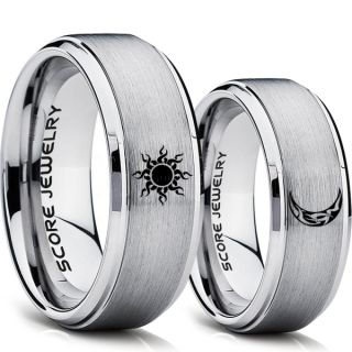 Sun and Moon Rings, Sun Ring, Moon Ring, 2 Piece Couple Tribal Sun and Moon Rings, Sun and Moon Wedding Bands, Tribal Sun and Moon Rings, Silver Tungsten Bands, Sun and Moon Wedding Bands