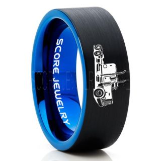 Truck Driver Ring, Trucker Ring, Black Tungsten Ring, Trucker Jewelry, Truck Driver Wedding Band, Black Tungsten Band, Black Wedding Ring