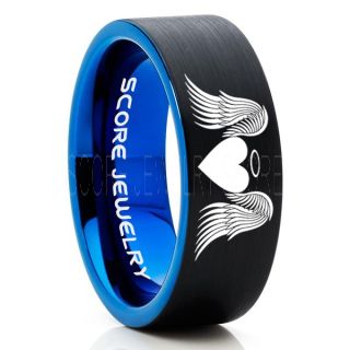 Angel Wings Ring, Halo Ring, Angel Ring, Angel Wings Jewelry, Angel Wings Wedding Ring, Black Tungsten Band, Black Wedding Ring, Angel Wedding Ring