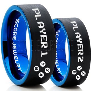Gamer Rings, Couple Ring Set, Player 1 Player 2 Rings, Controller Rings, Black Gamer Wedding Rings, Black Tungsten Gamer Wedding Bands, Black Tungsten Rings, Black Wedding Bands, Gamer Jewelry