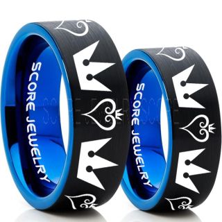 Kingdom Hearts Rings, 2 Piece Couple Kingdom Hearts Rings, Kingdom Hearts Jewelry, Kingdom Hearts Wedding Rings, Kingdom Hearts Wedding Bands, Kingdom Hearts Black Rings, Black Tungsten Wedding Bands