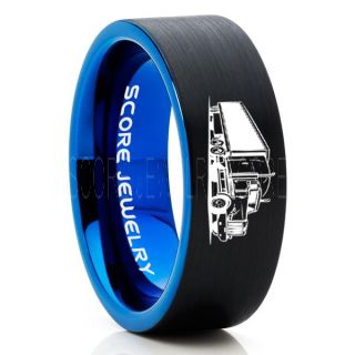Truck Driver Ring, Trucker Ring, Black Tungsten Ring, Trucker Jewelry, Truck Driver Wedding Band, Black Tungsten Band, Black Wedding Ring