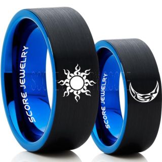 Sun and Moon Rings, Sun Ring, Moon Ring, 2 Piece Couple Tribal Sun and Moon Rings, Sun and Moon Wedding Bands, Tribal Sun and Moon Rings, Black Tungsten Bands, Sun and Moon Wedding Bands
