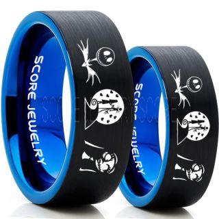 Jack and Sally Rings, Jack and Sally Wedding Bands, Black Tungsten Rings, Black Tungsten Wedding Bands, Jack and Sally Wedding Rings