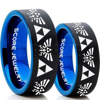 Zelda Ring, Gamer Ring, 2 Piece Couple Set Legend of Zelda Rings, Zelda Wedding Rings, Zelda Wedding Bands, Black Tungsten Rings, Black Wedding Bands