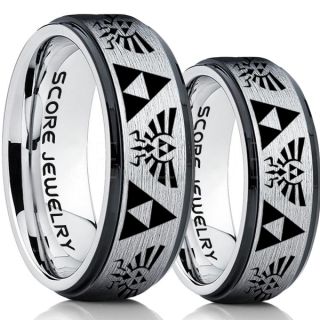 Zelda Ring, Gamer Ring, 2 Piece Couple Set Legend of Zelda Rings, Zelda Wedding Rings, Zelda Wedding Bands, Silver Tungsten Rings, Silver Wedding Bands