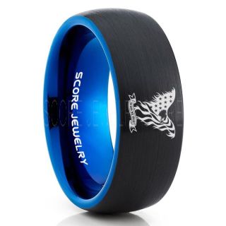 Bald Eagle Ring, Eagle Ring, American Flag Ring, American Flag Wedding Band, 8mm Black Tungsten Ring, Black Wedding Band, Black Tungsten Band, Military Ring