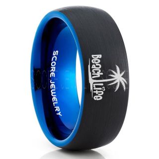 Palm Tree Ring, Tropical Ring, Palm Tree Jewelry, Palm Tree Wedding Band, Tropical Palm Tree Ring, Beach Ring, Black Tungsten Ring, Black Wedding Band, Beach Life Ring