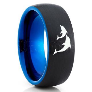 Dolphins Ring, Dolphin Heart Ring, Dolphin Wedding Ring, Dolphin Wedding Band, Marine Life Ring, Bottlenose Dolphins Ring, Black Tungsten Ring, Black Wedding Band, Ocean Life Wedding Band