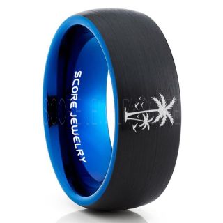Palm Tree Ring, Tropical Ring, Palm Tree Jewelry, Palm Tree Wedding Band, Tropical Palm Tree Ring, Beach Ring, Black Tungsten Ring, Black Wedding Band, Beach Life Ring