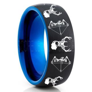 Deer Hunting Ring, Elk Hunting Ring, Deer Hunting Tungsten Ring, Crossbow Deer Hunting Ring, Crossbow Deer Ring, Elk in Forest Scene Ring, Deer Jewelry, Black Tungsten Wedding Band