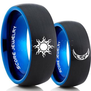 Sun and Moon Rings, Sun Ring, Moon Ring, 2 Piece Couple Tribal Sun and Moon Rings, Sun and Moon Wedding Bands, Tribal Sun and Moon Rings, Black Tungsten Bands, Sun and Moon Wedding Bands