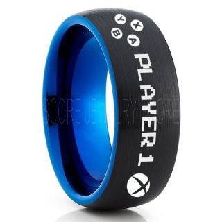 Gamer Ring, Player 1 Ring, Controller Heart Ring, Black Gamer Wedding Ring, Black Tungsten Gamer Wedding Band, Black Tungsten Ring, Black Wedding Band, Gamer Jewelry